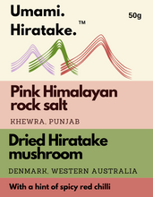 Load image into Gallery viewer, Umami Hiratake™ mushroom salt seasoning made with Himalayan pink salt, organic chilli, and Hiratake mushrooms from Denmark, Western Australia
