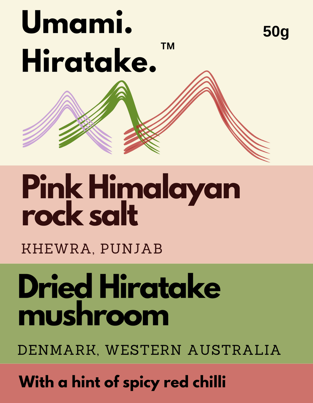 Umami Hiratake™ mushroom salt seasoning made with Himalayan pink salt, organic chilli, and Hiratake mushrooms from Denmark, Western Australia